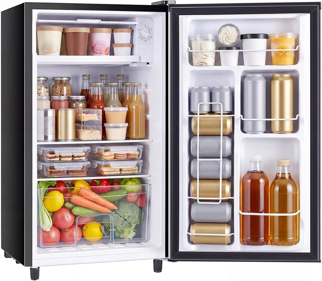 DUMOS 3.2 Cu.Ft Mini Fridge with Freezer, Single Door Refrigerator with Adjustable Thermostat, Compact Small Fridge for Bedroom, Office, Dorm, Black, Single Door, 18"*18"*31.2"