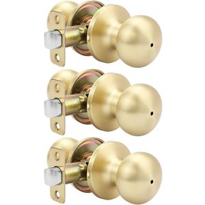 goldenwarm Gold Interior Door Knobs, Bedroom Door Knob, Door Knobs Interior Bulk, Brushed Gold Privacy Door Knob for Bedroom or Bathroom(3 Pack)