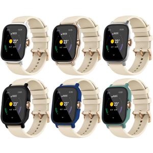 Compatible with Amazfit GTS 2 Hard PC Case with Tempered Glass Screen Protector Cover Resistant Impact shockproof Protective (6pack)