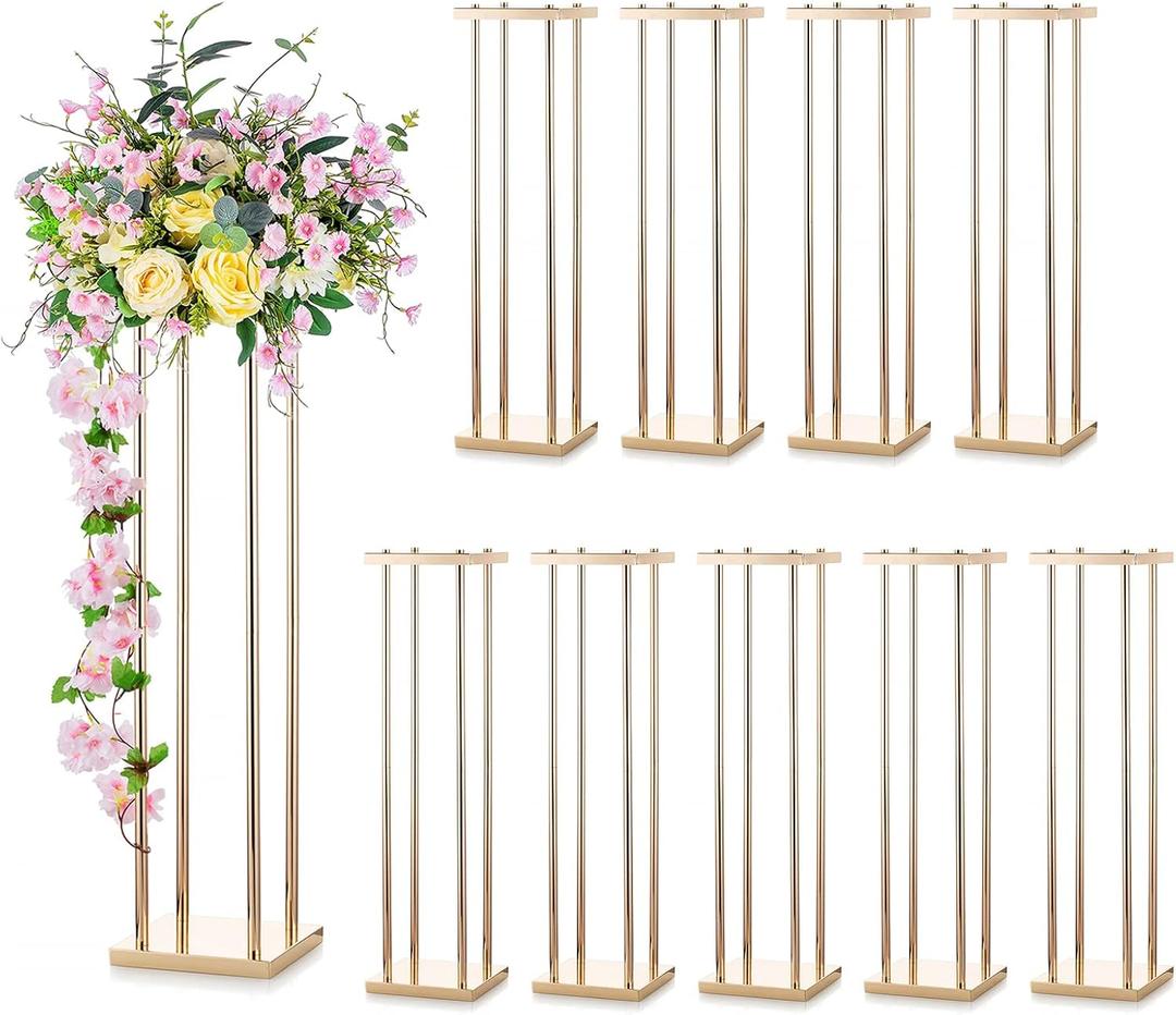Sziqiqi Wedding Table Flower Centerpiece Decoration - Tabletop Metal Flowers Floor Stand Living Room 31.5inch Tall Vases Decor Geometric Rectangular Tables Centerpieces for Birthday Party Reception (Gold)