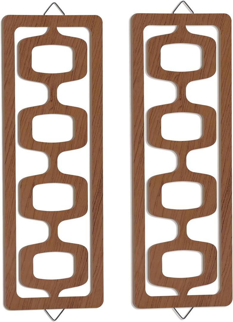 CroBlissful 2 Pcs Mid Century Modern Wall Art Wood Mid Century Elegance Decor Accents Abstract Wall Sculpture Geometric Panels for Interior Panel Art for Home Living Room(Brown)