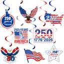 FOZEE 16Pcs USA 250th Anniversary Hanging Swirls | 1776-2026 America 250 Semiquincentennial Decorations, Patriotic Red White Blue July 4th Party Supplies