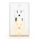 USB Outlet with Night Light,15 Amp Wall Outlets with Nightlight, 5V 4.8A Tamper-Resistant Electrical Receptacle with Type A & Type C Ports, Wallplate Included, ETL Listed(Warm White LED, 2-Packs)