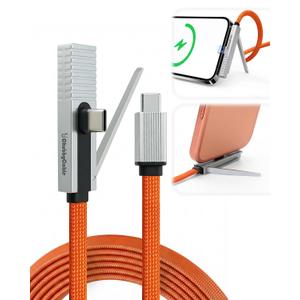chubbycable StandLite Pro 90 240W Fast Charge Cable with Invisible Stand & Phone Case Friendly Right Angle USB C Cable Braided Charging Cord, Orange, Type-C to Type-C, 8.2FT