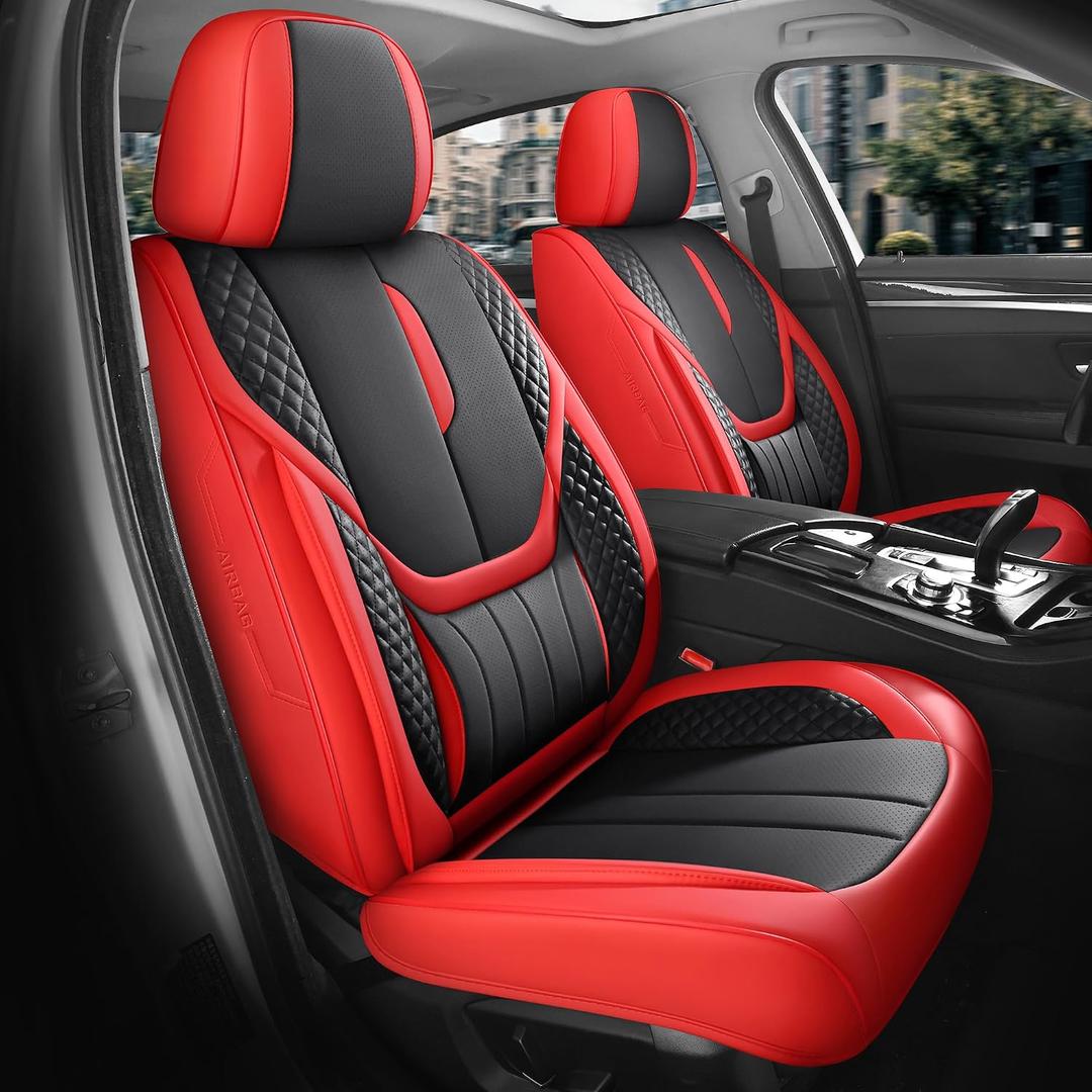 Car Seat Covers Full Set - Universal Seat Covers for Cars SUV Truck Faux Leather Automotive Seat Covers, Breathable & Waterproof Front and Rear Seat Protectors, Fit for Most Cars-Redblack