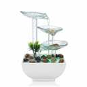 YMZGOUWU Tabletop Water Fountain,3-Tier Transparent Glass Lotus Leaf Zen Fountain,Indoor Water Feature for Home Office Bedroom Decor,Relaxing Water Sound,Feng Shui Decor,9.1inch