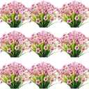 30 Bundles Artificial Flowers Outdoor UV Resistant Fake Flowers No Fade Faux Plastic Plants Garden Porch Window Box Decorating(Pink)