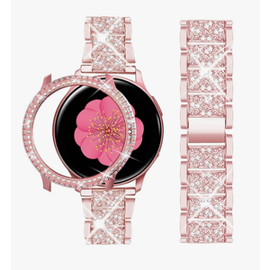 Compatible for Samsung Galaxy Watch Active 2 Band 40mm 44mm + Case, Women Replacement Strap& Full Around PC Bumper