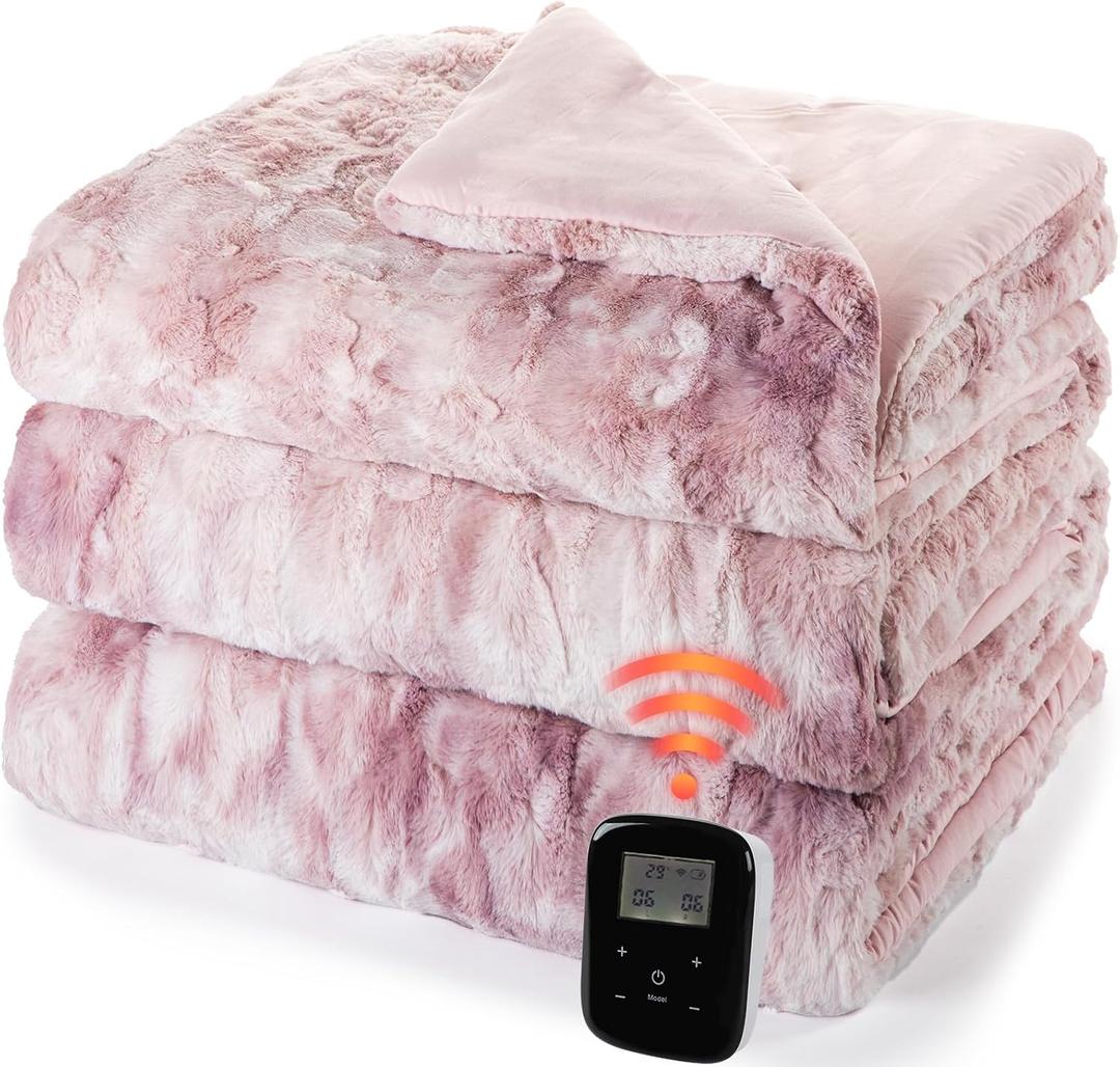 Heated Comforter Blanket King Size with Wireless Controller,104"x 90",Pink