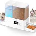 Rojeco 36Cups/8.5L Pet Automatic Cat Feeder and Gravity Water Dispenser,Stainless Steel Bowls 2-in-1 Set Large Capacity 5L Food Feeder and 3.5L Water Fountain for Cats,Pets,Small Dogs,Puppies,Kittens (White)