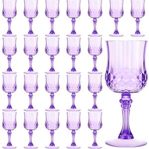 Pinkunn 50 Pcs Purple Plastic Vintage Wine Glasses Reusable Colored Goblets Patterned Drinking Glasses Dishwasher Safe for Wedding Reception Party Supplies