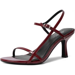 Mostrin Heels for Women Strappy Sandals Square Open Toe High Heel Sandals Ankle Strap Stiletto Heels for Party Wedding (8, Burgundy 05)