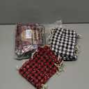 Shappy 48 Pcs Christmas Drawstring Bags Xmas Buffalo Plaid Burlap Candy Bags Linen Treat Sack Holiday Party Favor Christmas Sack Sachet with Cards and Rope(7 x 5 Inch,Black, Red, White, Green)