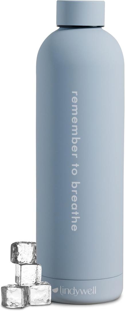 Lindywell 26 oz Double Wall Insulated Water Bottle - Stainless Steel Water Bottles for Office and Travel - Leak Proof Pilates, Yoga, and Gym Bottle, Sky Blue