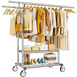 Amazon.com: HYSEYY Heavy Duty Clothes Rack, Rolling Clothing Rack With Shelves Load 620 LBS, Double Rod Clothing Racks for Hanging Clothes, Portable& Adjustable Clothes Rack with Wheels Garment Rack : Home & Kitchen
