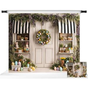 Kate Easter Backdrops for Photography Wood Door Colorful Eggs Spring Party Decorations Photo Props, 10x8ft