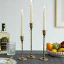 NUPTIO Iron Taper Candle Holders: Antique Brass Candlestick Holder for Thanksgiving Christmas Party - Set of 3 Tall Gold Candles Stick Decor for Fireplace Table Centerpiece