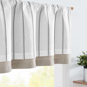 jinchan Nautical Valance Striped Linen Curtain 16 Inch Farmhouse Room Darkening Kitchen Valance for Living Room Window Double Layer Blackout Window Pinstripe 1 Panel Black on White