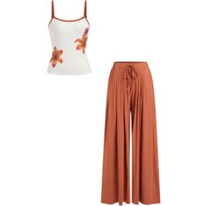 CIDER Two Piece Sets for Women Backless Floral Slim Fit Tank Tops Wide Leg Pants 2026 Summer Matching Sets, Size: L