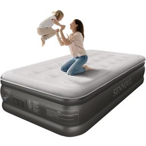 Air Mattress Twin with Built in Pump - Upgraded Single Blow Up Bed, 2 Mins Quick Self Inflatable, 18"/550lbs Max, Strong Support, Flocked Top, Puncture Resistant, for Camping,Home,Guests
