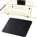 Golden Expandable Dish Drying Rack with Silicone Drying Mat-Extra Large Stainless Steel Dish Drainer Over The Sink with Utensil Holder, Applicable for Sink Width 16'-22' (Gold,23.2'*12.2')