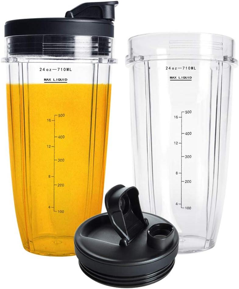 24OZ Replacement Blender Cup with To-GO Lids for Ninja, 2-Pack Replacement Parts Compatible with Ninja BL450 BL456 BL480 BL482 BN401 BN751 BN801 SS151 SS401