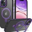 DUEDUE for iPhone 14 Case Magnetic, Phone Case for iPhone 13 with Stand[Compatible with Magsafe], Translucent Matte Back Cover Slim Shockproof Phone Case for iPhone 13/14 6.1", Purple/Black