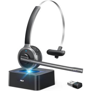XAPROO Wireless Headset for Work, 2025 New Wireless Computer Headset with USB Dongle, Flip-to-Mute, On Ear Cell PC Headset with Charging Base for Home Office Call Center Zoom Skype