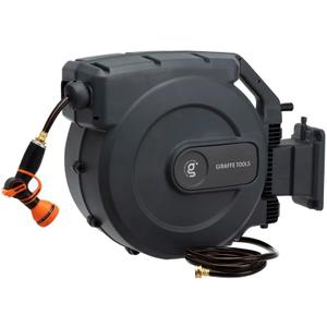 Giraffe Tools AW505/8 Retractable Garden Hose Reel 5/8" x 115+5 ft, Heavy Duty Wall Mounted Water Hose Reel Automatic Rewind, 180 Deg Swivel Bracket, Slow Retraction, 115ft, Dark Grey (5/8" 115+5 FT)