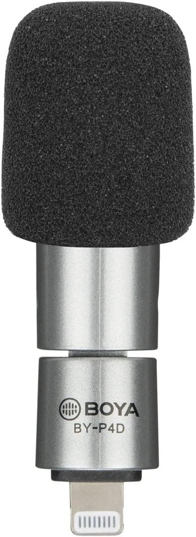 BOYA BY-P4D iPhone Microphone iOS Mini Phone Mic with Lightning Port for iPhone/iPad/iPod Foldable External Microphone with Wind Foam for YouTube,Vlogging,Live Stream,Video Record