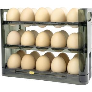 3-Tier Egg Organizer for Refrigerator, PET Egg Storage for Refrigerator 30 Eggs Container for Kitchen Coutertop Green