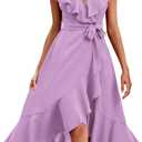 RETTYGARDEN Women's 2026 Spring Cross Midi Dress Casual Boho Deep V Neck Short Sleeve Ruffle Hem Split Beach Long Dresses (Medium, Purple)