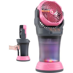 WESTTREE Portable Misting Fan with Large Battery Fan-Rechargeable Outdoor Misting Cooling Fans with 2L Water Tank,RGB Lights,4 Speeds & Spray Modes-for Patio, Camping, Beach, Workshop (Gray-Pink)