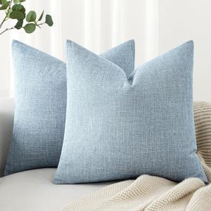 MIULEE Pack of 2 Decorative Linen Burlap Coastal Pillow Covers Farmhouse Boho Accent Pillowcases for Sofa Car Couch Bedroom Living Room Decor 18x18 Inch Light Blue