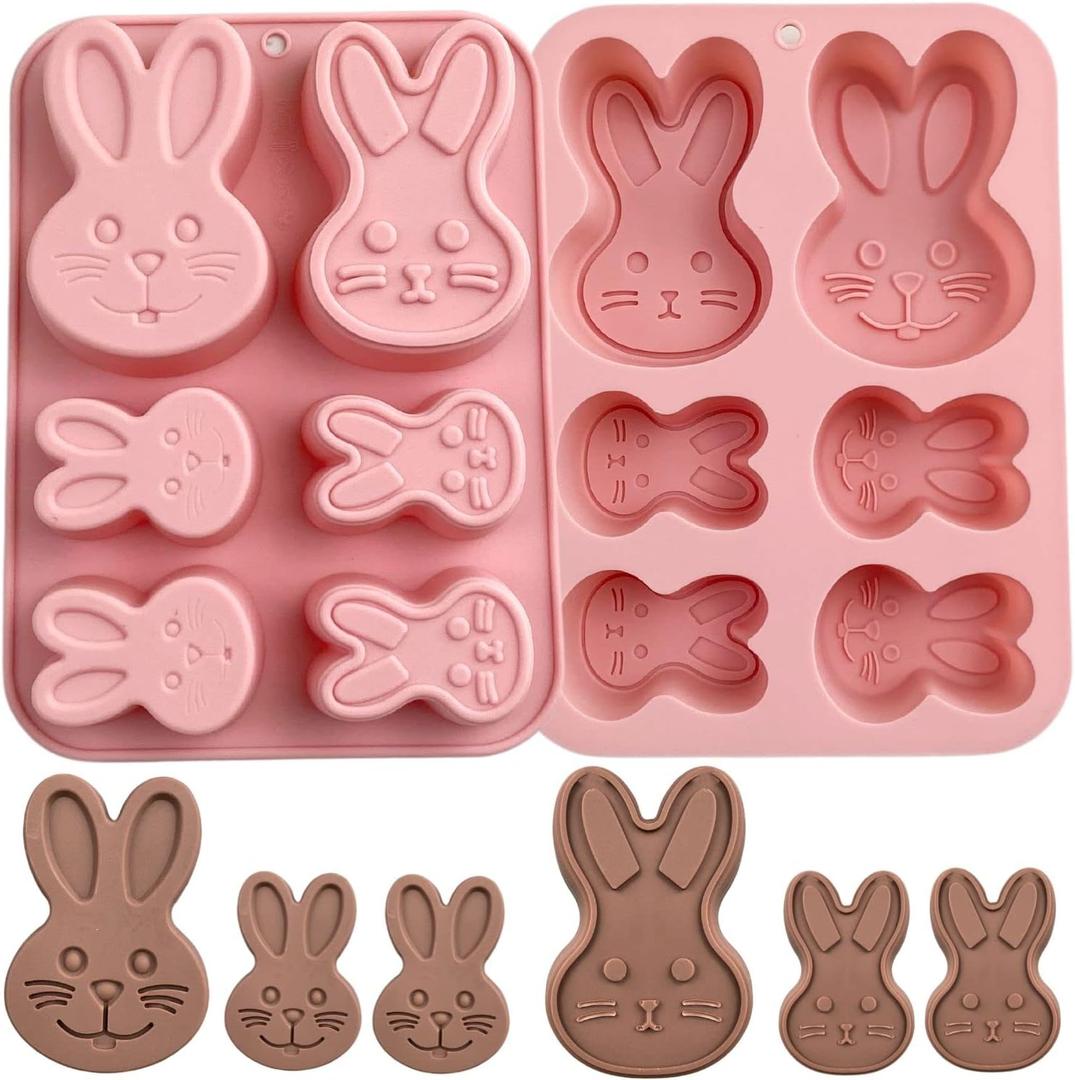 Crethinkaty 1 Pieces Rabbit Silicone Chocolate Moulds 6 Cavity Bunny Head Shapes Easter Molds for DIY Chocolate,Candy,Jelly