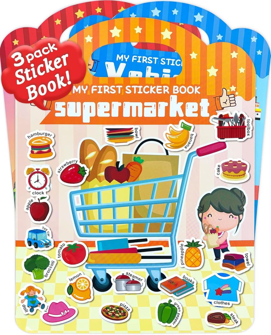 Benresive Reusable Sticker Books for Toddlers, 3 Sets Travel Stickers for Kids, Toddler Sticker Book, Crafts Activities for Toddlers, 3 and Up Birthday Gifts Travel Toys