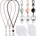 Lanyards for ID Badges 9 in 3 Set Bling Badge Lanyard with ID Badge Holder Retractable Crystal Teacher Lanyard Retractable Keychain Cruise Ship Lanyards for Women (Black, Champagne, Silver)