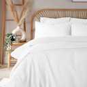 Cotton Duvet Cover Set, 100% Washed Cotton, Linen Like Textured, Breathable Durable Comfy Farmhouse Neutral Bedding Set, 3 Pieces, White