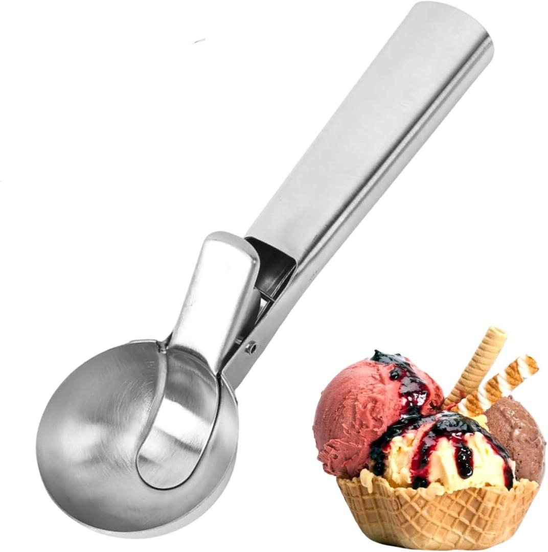 ZKIRON Old-school Heavy Duty Ice Cream Scoop - Stainless Steel, Dishwasher Safe, Trigger Release; Cookie Dough Scoops for Food, Perfect for Baking, Fruit, Frozen Yogurt, Muffin (Medium, Silver)