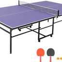 9FT Portable Ping Pong Table,Professional Indoor/Outdoor Table Tennis Tables with Net for Adults/Teens, 2 Tennis Paddles and 3 Balls, Easy Assembly,Single Player Playback Mode