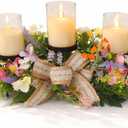 Floral Candle Holder Centerpiece for Table, 3 Candle Holders with Spring Floral Arrangement, Farmhouse Rustic Centerpiece for Dining Table, Wedding, Easter and Home Decor