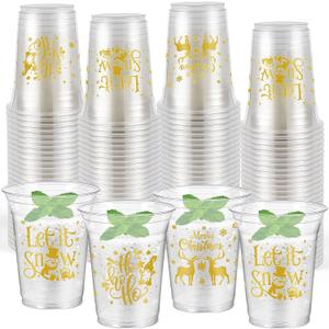 Honeydak 50 Pcs Christmas Cups 12 oz Merry Christmas Plastic Cups Clear Winter Disposable Glasses Xmas Theme Drinking Glasses for Home Xmas Winter Holiday Party Favors Kitchen Supplies Decoration