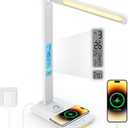 LAOPAO LED Desk Lamp with Wireless Charger: Desk Lamps for Home Office Bedroom, 5 Color Modes & Brightness Dimmable, 2 Night Light