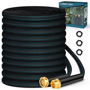Garden Hose 100ft, Non-Expanding, Lightweight, Leak-Proof Metal interface, No-Knots, Portable, Wear-Resistant, Sturdy, Flexible, Water Hose for Yard, Garden, Black Lake Blue
