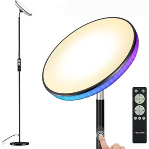 UFO Floor Lamp 71in, Upgraded 42W 3700LM LED Torchiere Floor Lamps for Living Room, Modern Tall Bright Standing Light with Remote, Dimmable Sky Light,1/2/3H Timer for Bedroom,Office(Black)