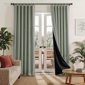 RYB HOME 100% Blackout Curtains 108 inches Long, Extra Long Ceiling to Floor Heat & UV Blocking Total Room Darkening Noise Reducing Back tab Curtains for Living Room Bedroom, Sage Green, 2 Panels Set