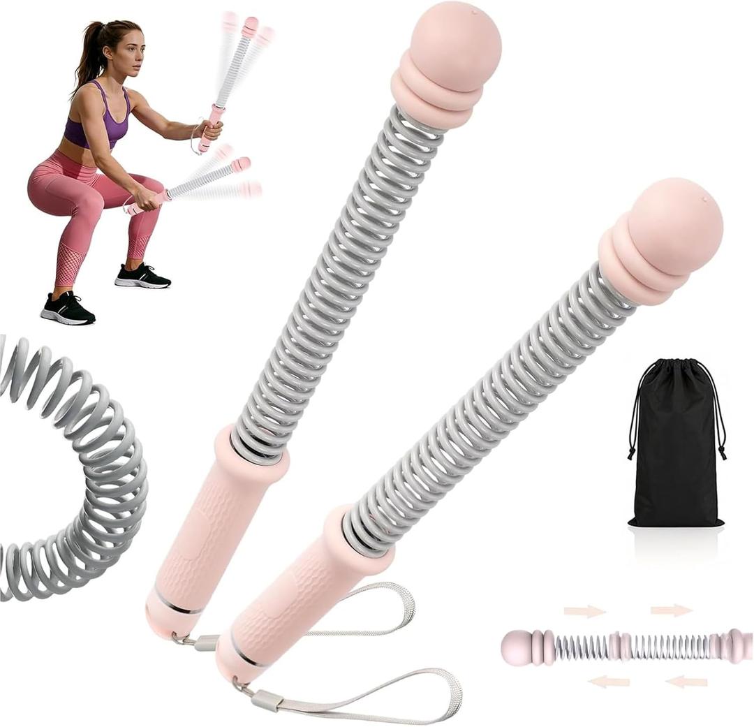 Ropeless Battle Ropes for Home Gym, Adjustable Weights Cordless Battle Ropes Sticks with Storage Bag, Portable Exercise Equipment for Strength Training, HIIT, Low-Impact Workout (Pink)