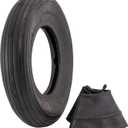 Marathon 4.80/4.00-8" Ribbed Tread Replacement Pneumatic (Air-Filled) Tire and Inner Tube Set, Fits 8-Inch Wheel/Rim, Wheelbarrow/Garden Cart/Lawn & Garden Use, Straight Valve Stem