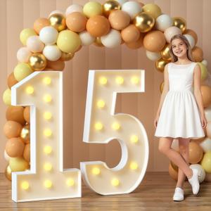 imprsv 15 Marquee Numbers, 4FT 15 Light Up Numbers for 15th Birthday Decorations, Large Marquee Light Up Number Sign for Anniversary Party Decorations (Need to Assemble)