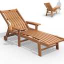 THOEOE Patio Chaise Lounge Chair, Oversized Lounge Chair Outdoor with 5 Positions, 78 Long, HDPE, Patio Lounge Chair with Wheels & Cup Holder for Pool, Deck, Poolside,Wood, Extended-1pcs